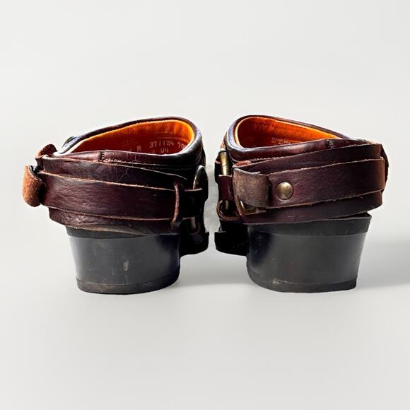 Vintage Frye Harness Chocolate Pebbled Leather Clogs | Brown Slip-On Mules USA - Picture 11 of 14